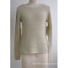 Mulheres Acrílico Lurex Pullover Knitting Sweater